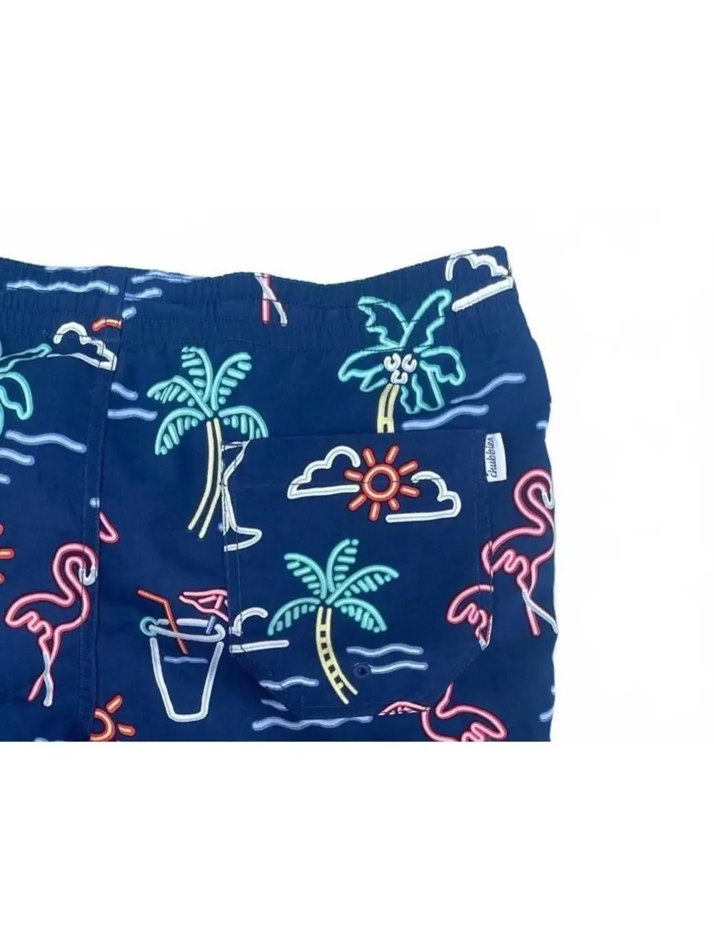 Chubbies Medium Men's Swim Trunks with Neon Flamingo and Palm Tree Print